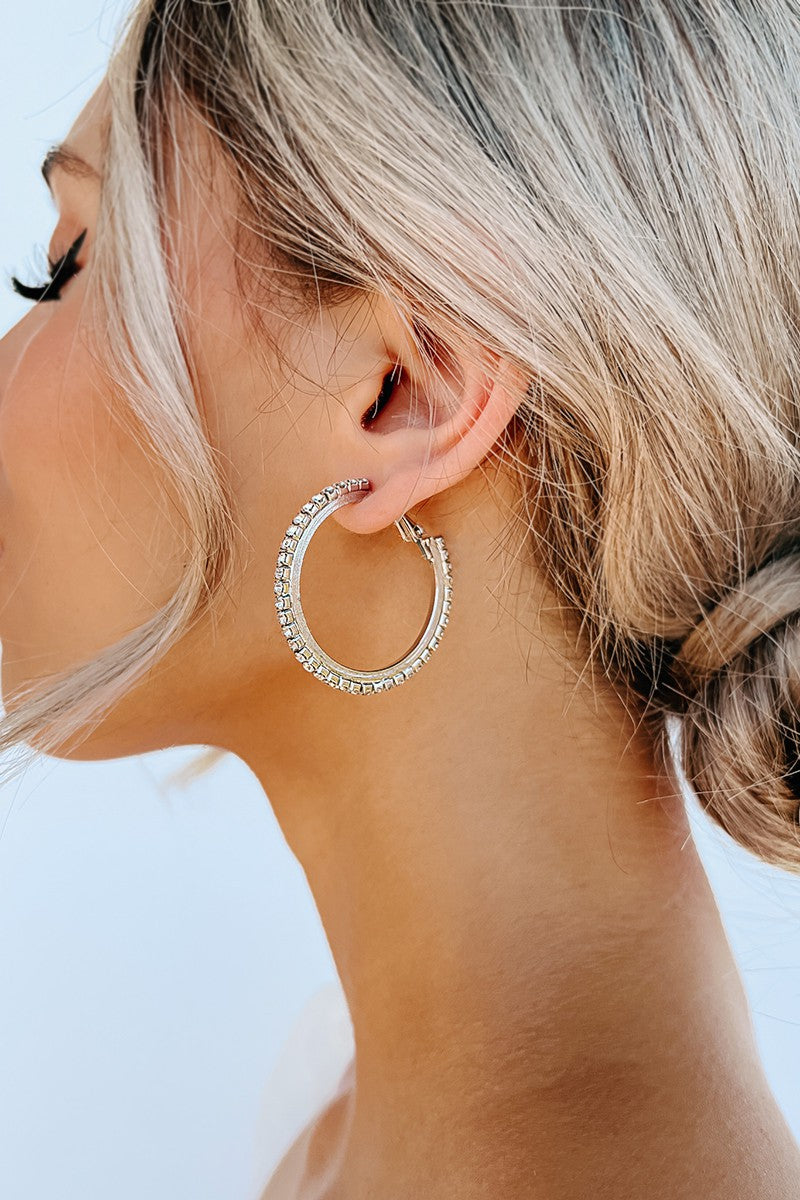 Rhinestone Hoop Earrings silver