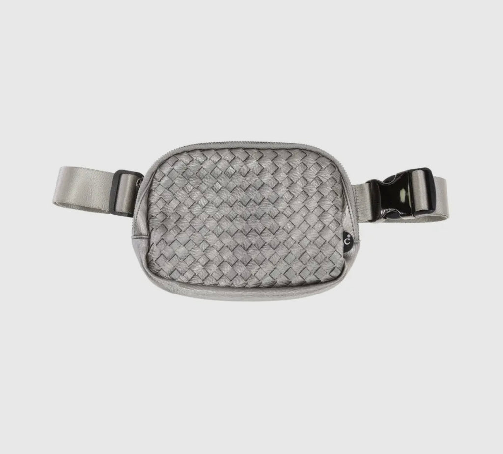 Woven Faux Leather C.C Belt Bag (Grey)