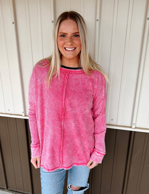 Hot Pink Waffle Knit Oversized Top