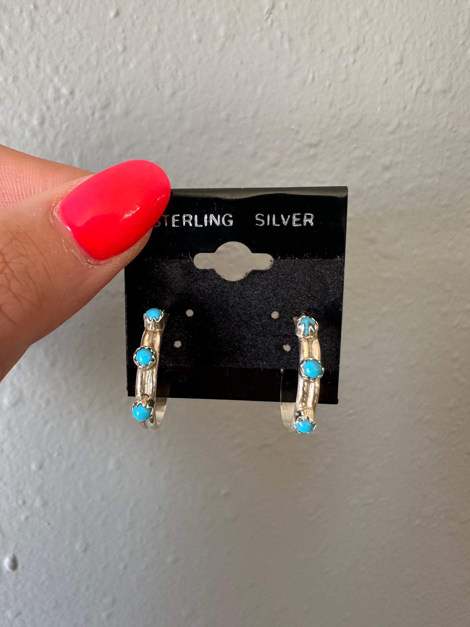 Turquoise and Sterling Silver Little Hoops