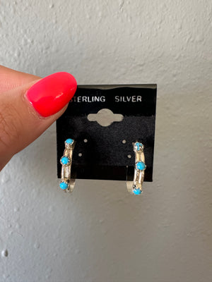 Turquoise and Sterling Silver Little Hoops