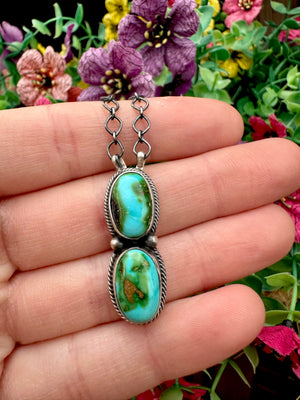 2 Stone Turquoise & Sterling Silver Necklace