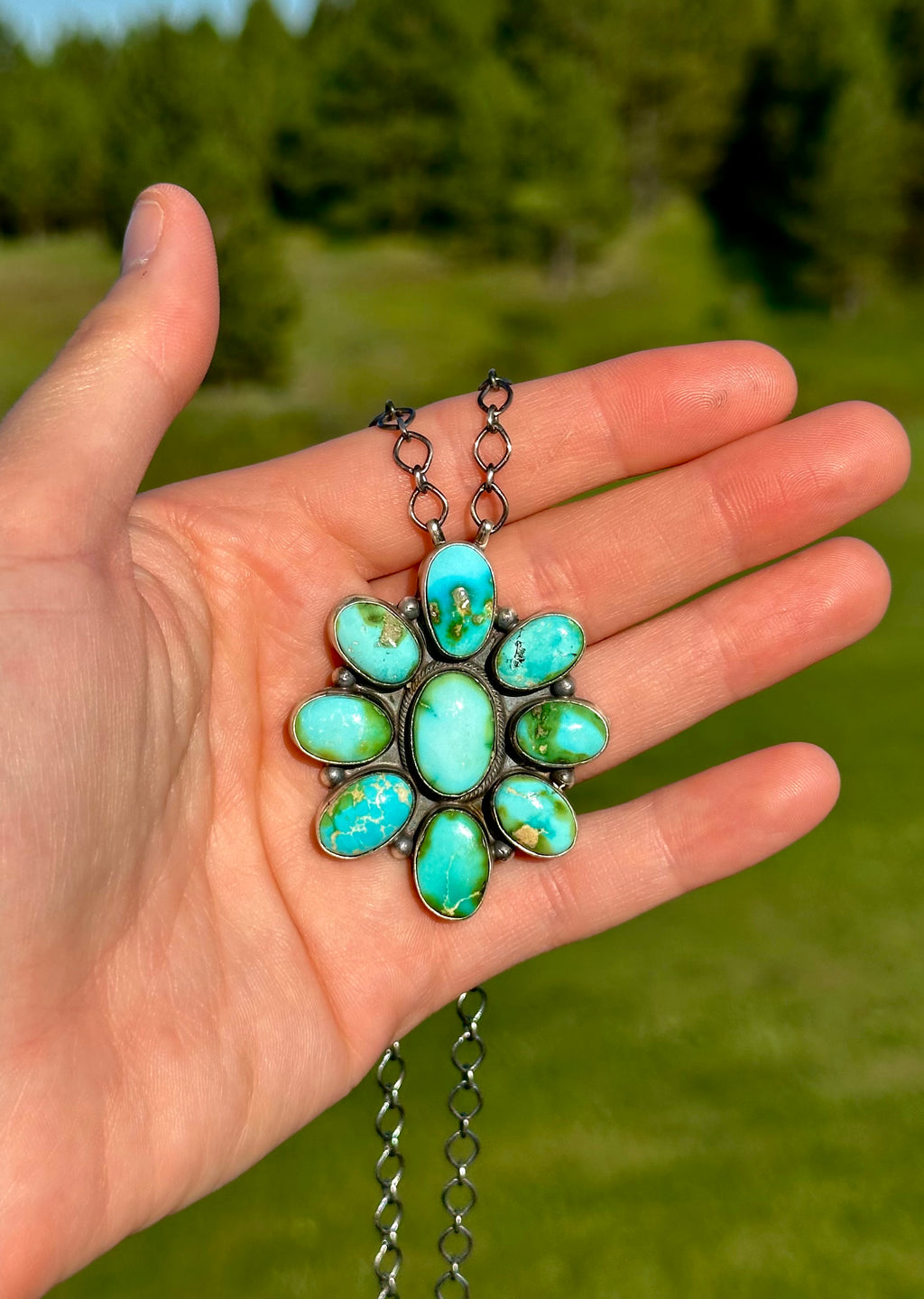 Sonoran Gold Turquoise & Sterling Silver Cluster Necklace