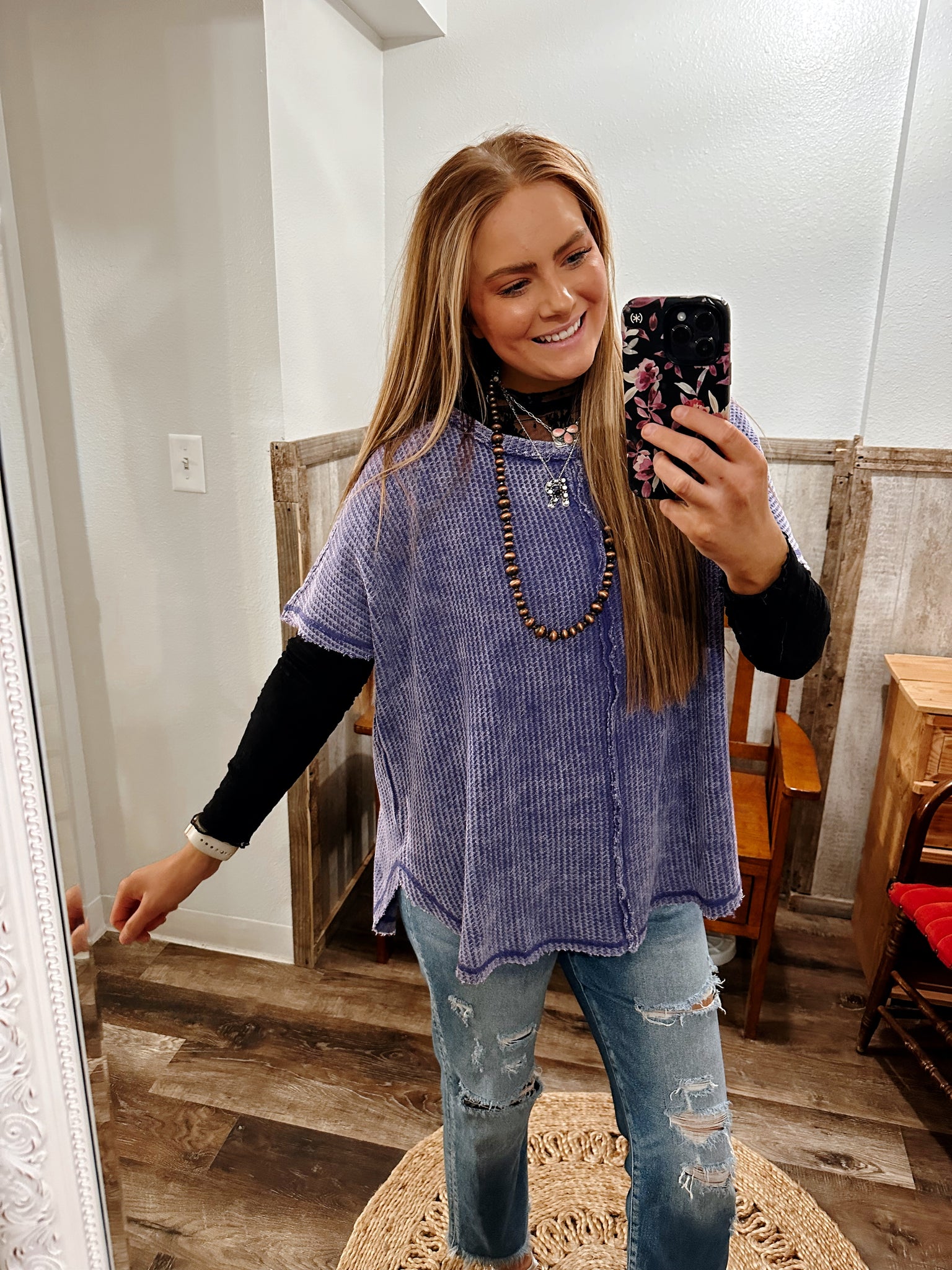 Violet Waffle Knit Top