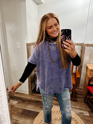 Violet Waffle Knit Top