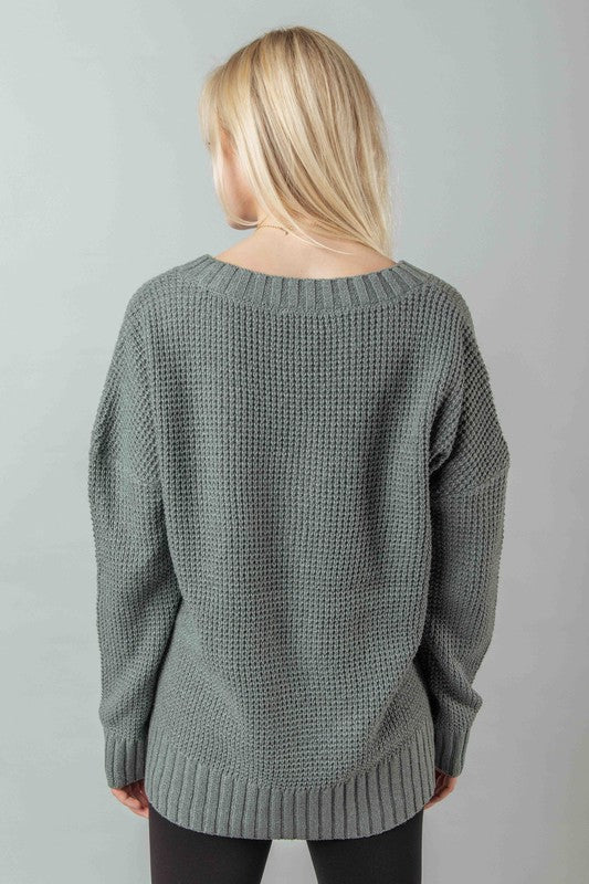 Sage V-neck Waffle Knit Top