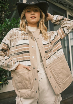 Addie Button Up Aztec Jacket (Taupe)
