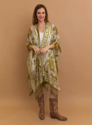 Heavenly Velvet Mesh Tassle Kimono (olive green)