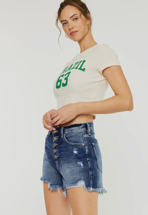 KanCan High Waisted Mom Fit Denim Shorts