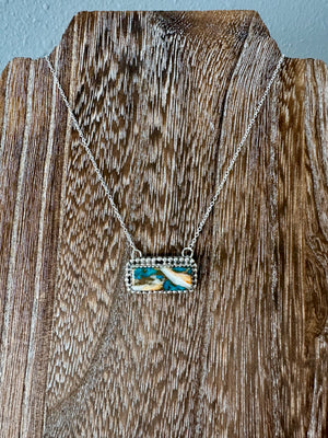 Spiny Turquoise Sterling Silver Bar Necklace