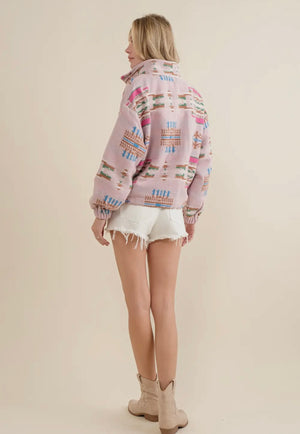 Pink Aztec Quarter Zip Pullover