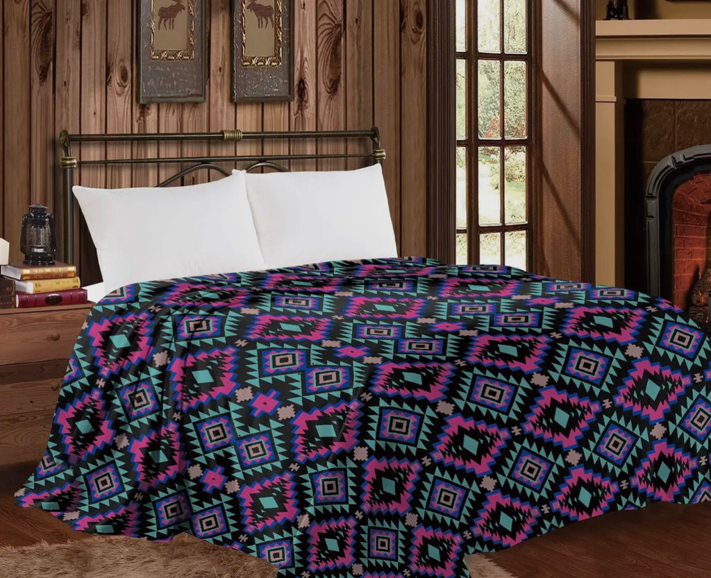 Black and Pink Aztec Thin Throw Blanket
