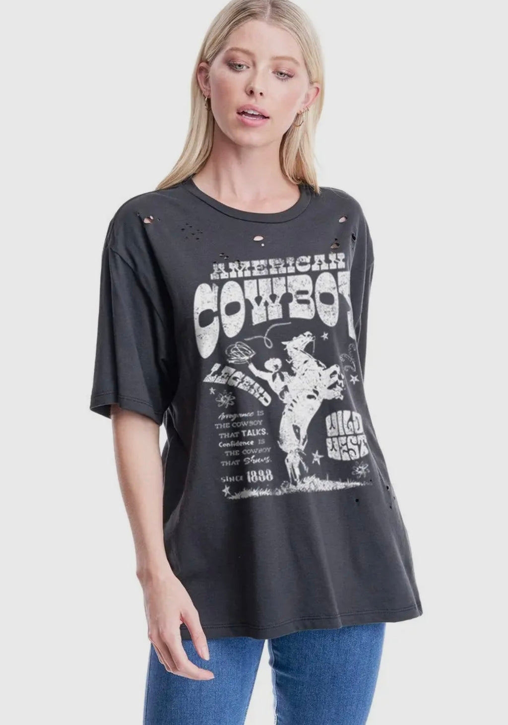 Distressed American Cowboy Graphic Tee (Black)