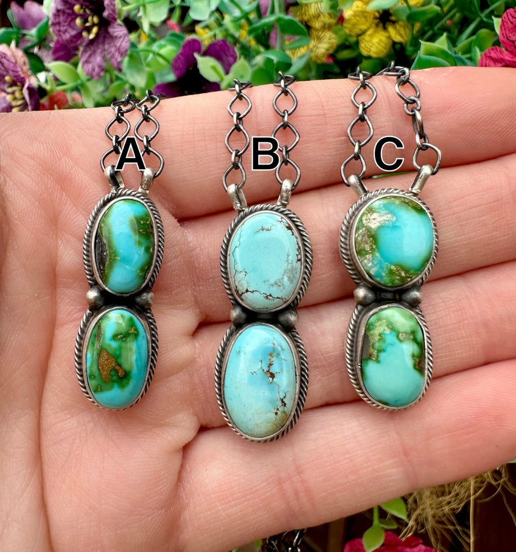 2 Stone Turquoise & Sterling Silver Necklace