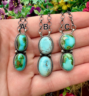 2 Stone Turquoise & Sterling Silver Necklace