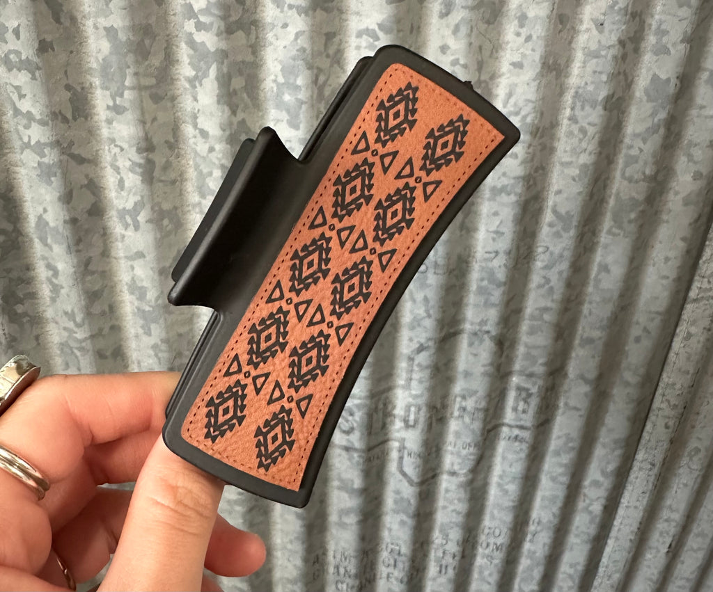 Aztec Engraved Leatherette Black Hair Claw