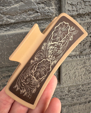 Floral Engraved Leatherette Taupe Hair Claw