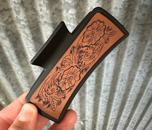 Floral Engraved Leatherette Black Hair Claw