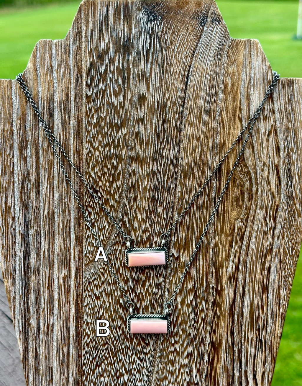 Pink Conch Sterling Silver Bar Necklace