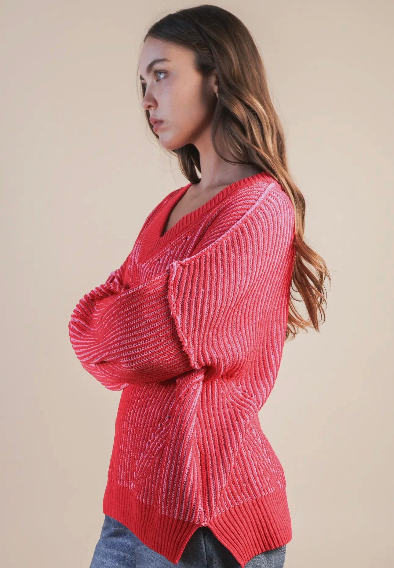 Oversized Two Tone Knit Sweater