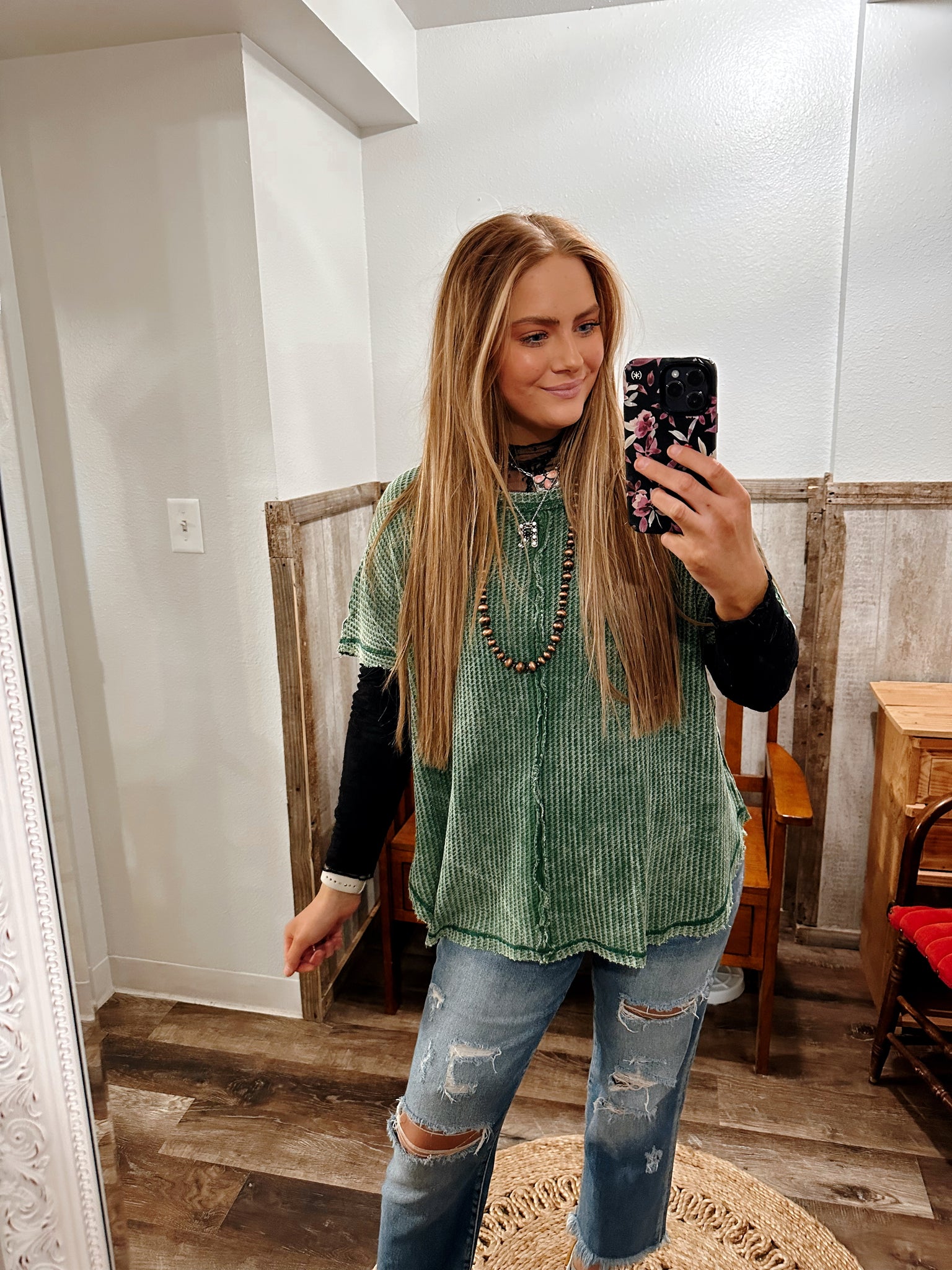 Dk Green Waffle Knit Top