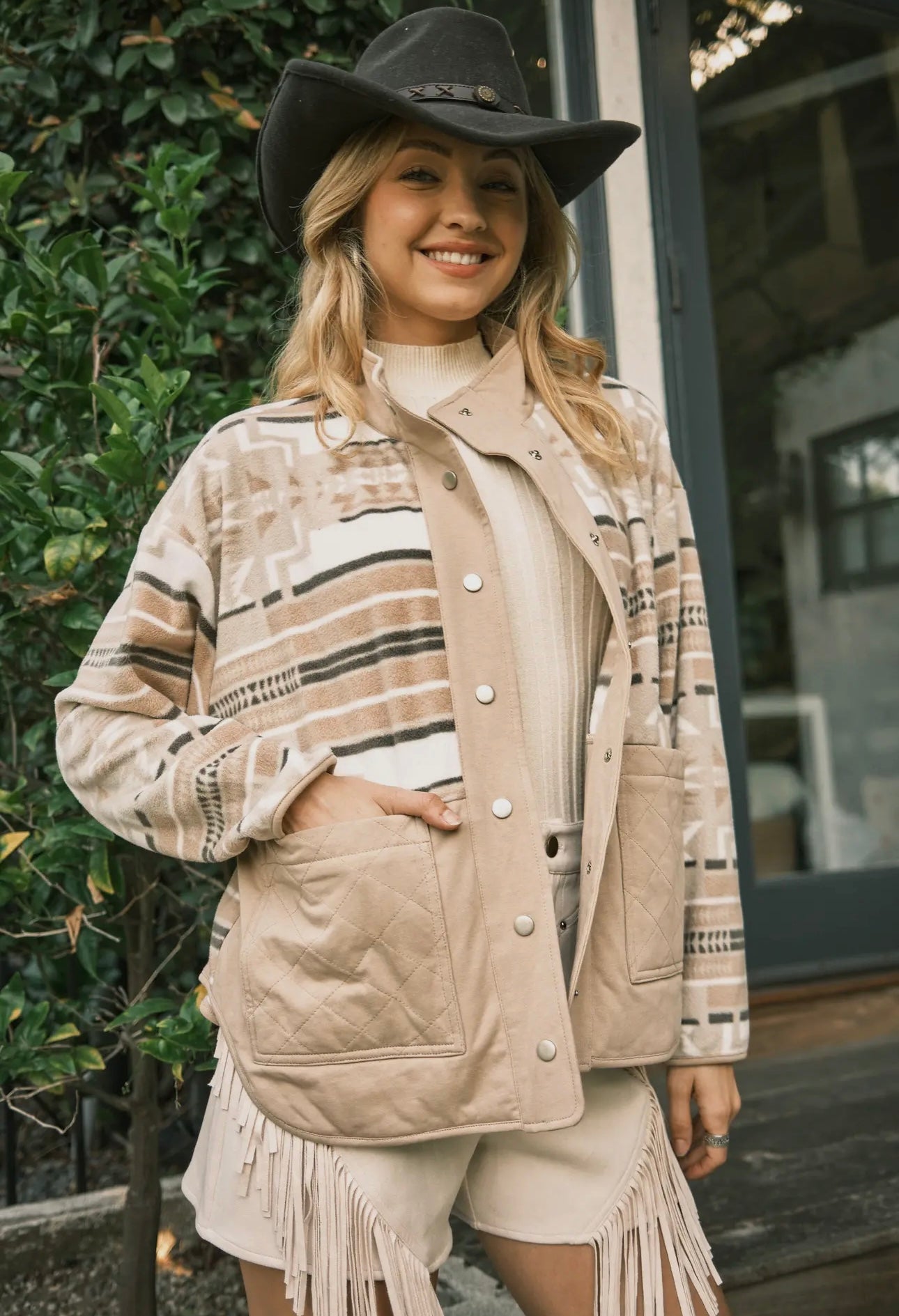 Addie Button Up Aztec Jacket (Taupe)