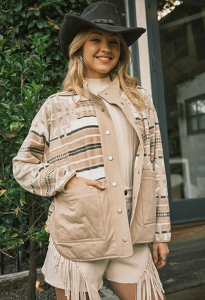Addie Button Up Aztec Jacket (Taupe)