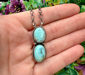 2 Stone Turquoise & Sterling Silver Necklace