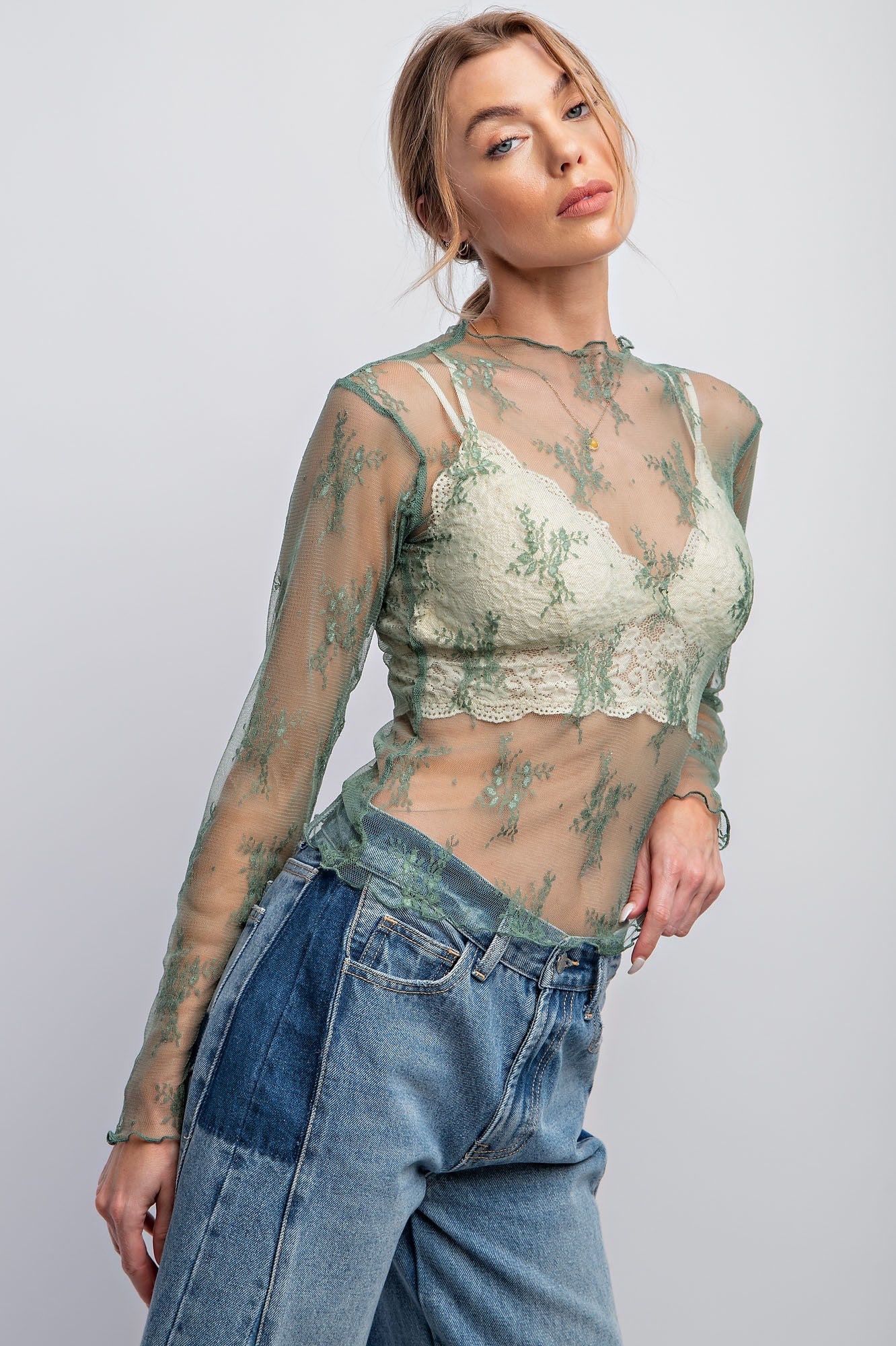 Sage Green Lace Top