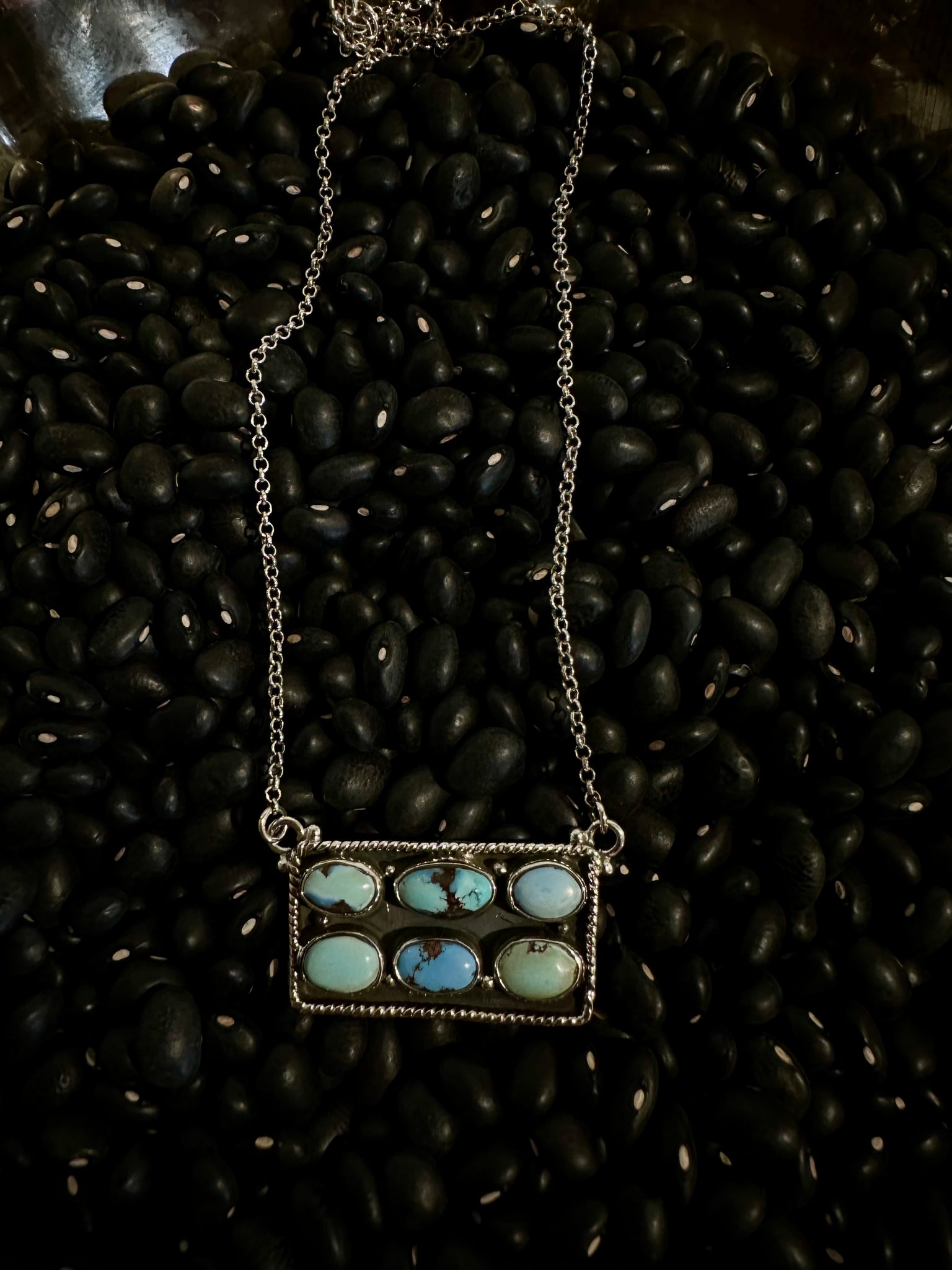 6 Stone Golden Hills Turquoise and Sterling Silver Bar Necklace