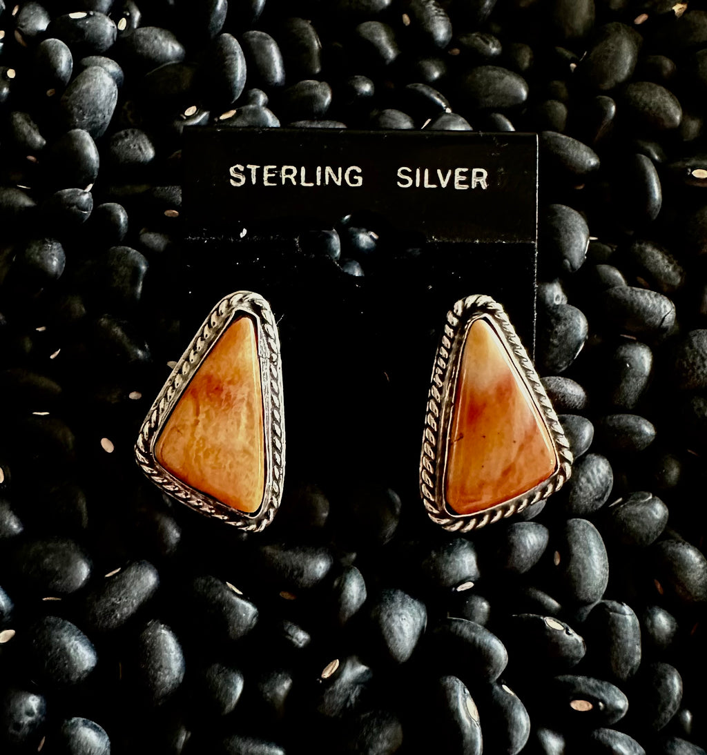 Orange Spiny and Sterling Silver Earrings