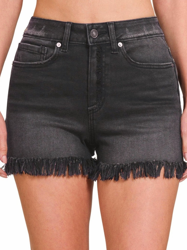 Black Frayed Hem Denim Shorts
