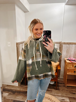 Plaid Pullover -Olive Green