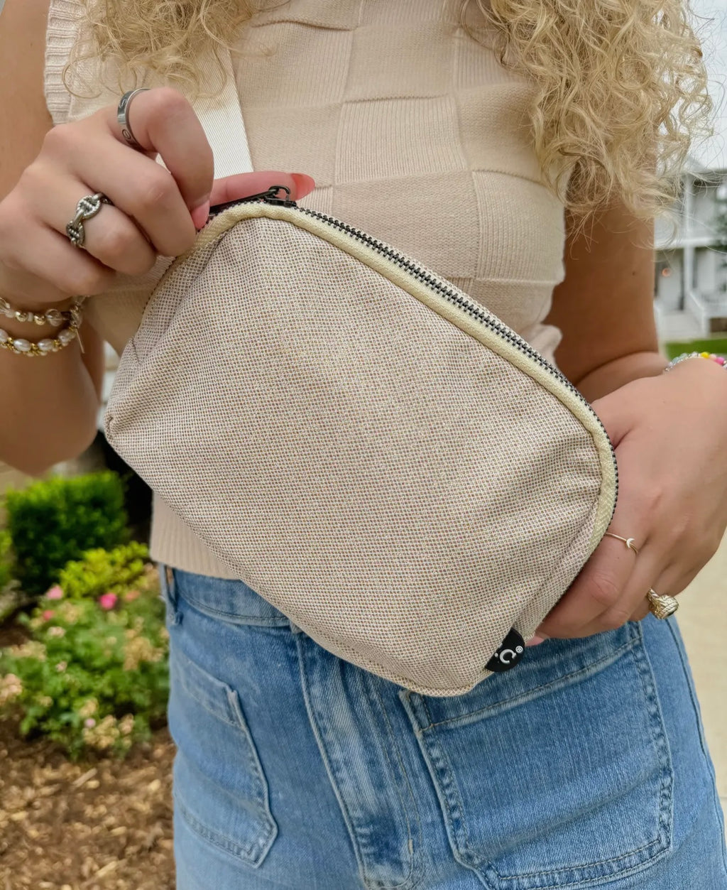 Glitter Mesh C.C Belt Bag (Champagne)