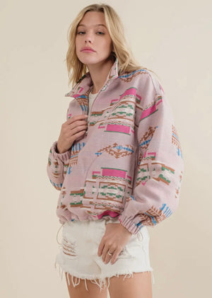 Pink Aztec Quarter Zip Pullover