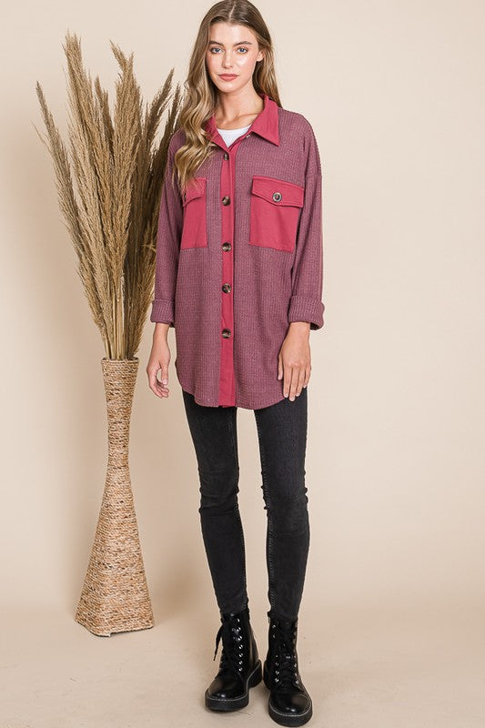 Button Down Shacket (Wine)