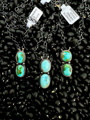 2 Stone Turquoise & Sterling Silver Necklace