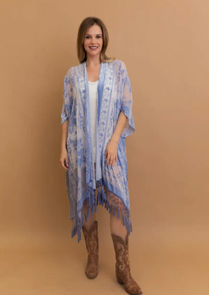 Heavenly Velvet Mesh Tassle Kimono (Ocean Blue)