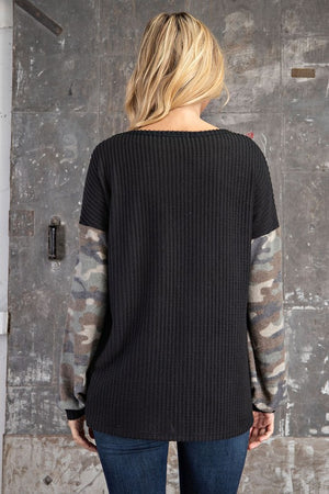 Brushed Waffle Black & Camo Top