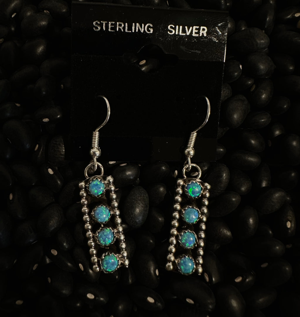 Sterling Silver & Blue Opal Dangle Earrings