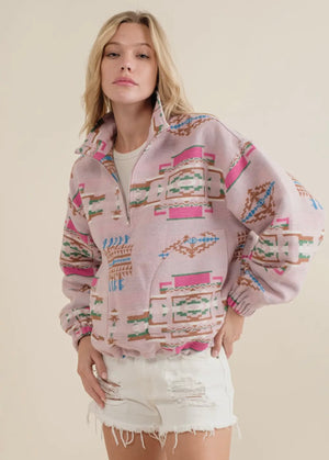 Pink Aztec Quarter Zip Pullover