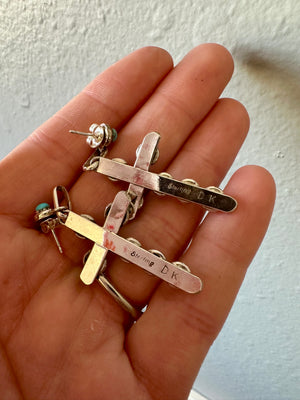 Zuni Kingman Turquoise Cross Earring