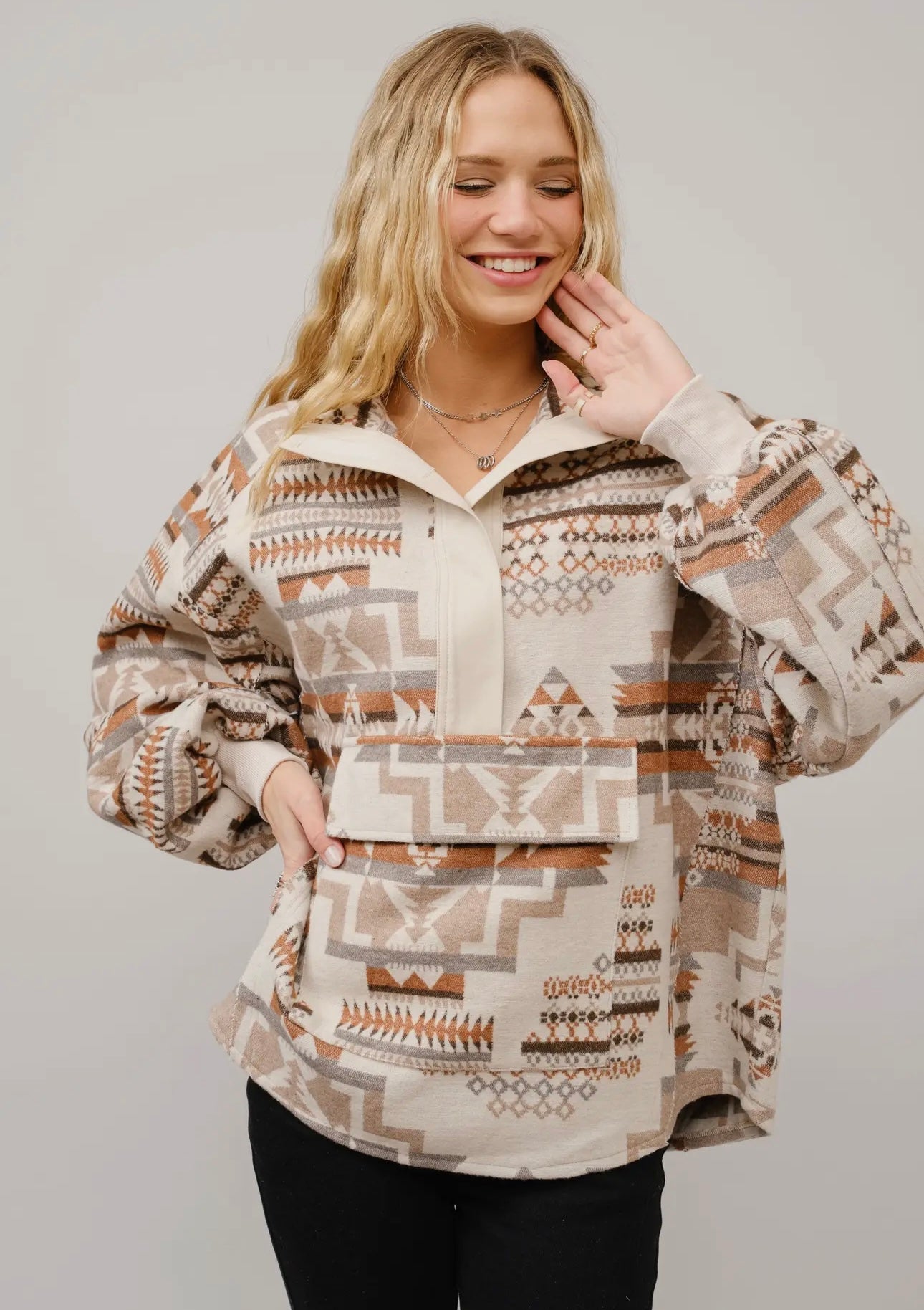 Aztec Jacquard Mock Neck Pullover