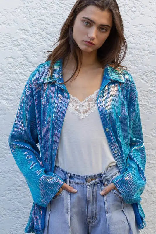 Life's A Party Sequin Button Up