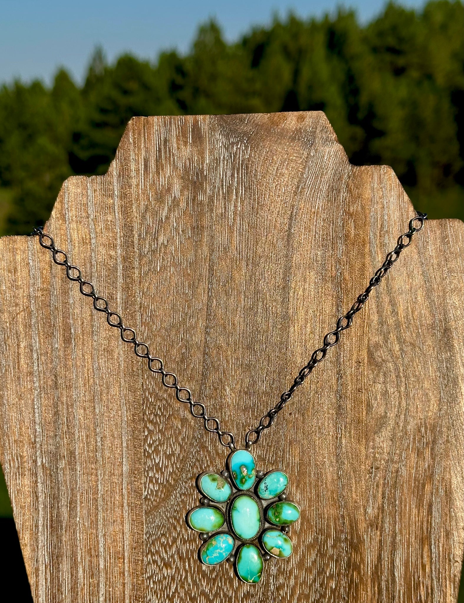 Sonoran Gold Turquoise & Sterling Silver Cluster Necklace