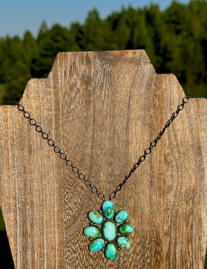 Sonoran Gold Turquoise & Sterling Silver Cluster Necklace