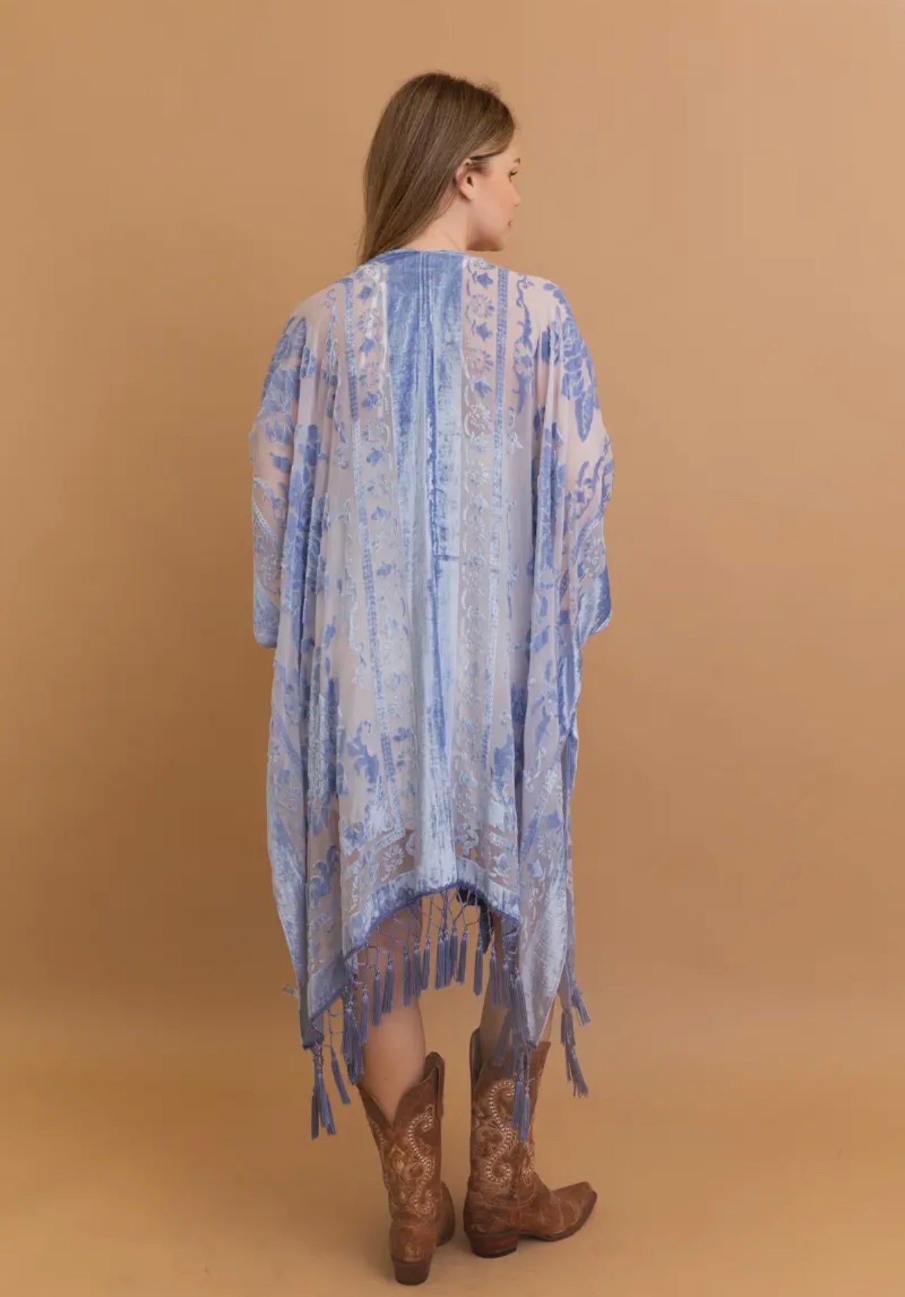 Heavenly Velvet Mesh Tassle Kimono (Ocean Blue)