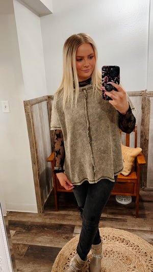 Olive Waffle Knit Top