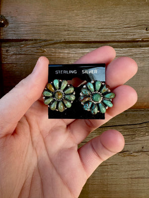 Turquoise and Sterling Silver Cluster Earrings