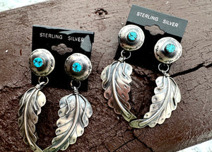 Kingman Turquoise & Sterling Silver Feather Earrings